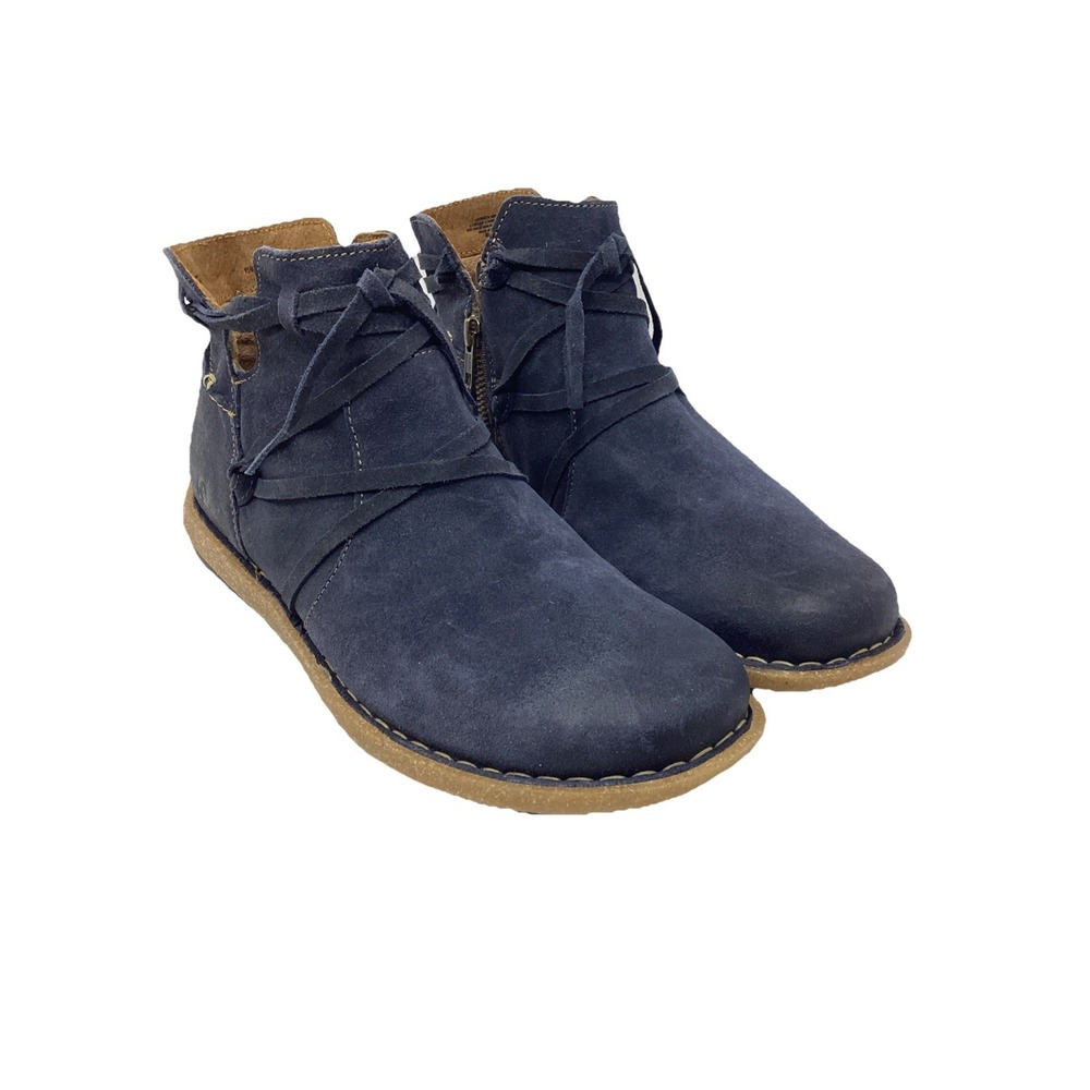 Born Tarkiln US 11/43 Navy Suede  Zip Comfort Casual Ankle Boot Gum Soles